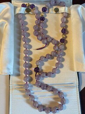 Icy Lavender jade, 14K gold spacers, and amethyst necklace, needs to be restrung